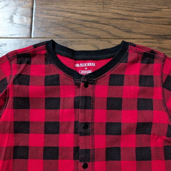 Kids Hatley little Blue House onesie union suit pajamas red plaid size 14 - Picture 4 of 14